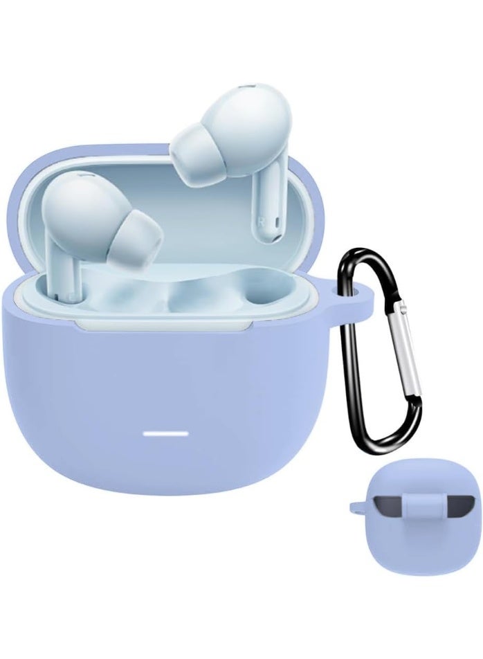 Silicone Cover Case Compatible with Xiaomi Redmi buds 6 Lite Portable Protective Case Cover With Keychain (Baby Blue)